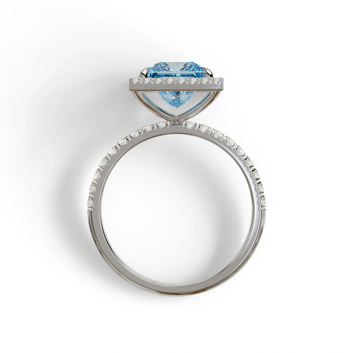 2 Carat Blue Princess Cut Halo & Pave Lab Diamond Ring - Diamond Prime