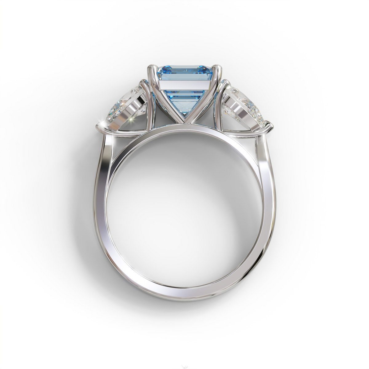 4 Carat Fancy Blue Asscher Cut Three Stone Lab Grown Diamond Engagement Ring