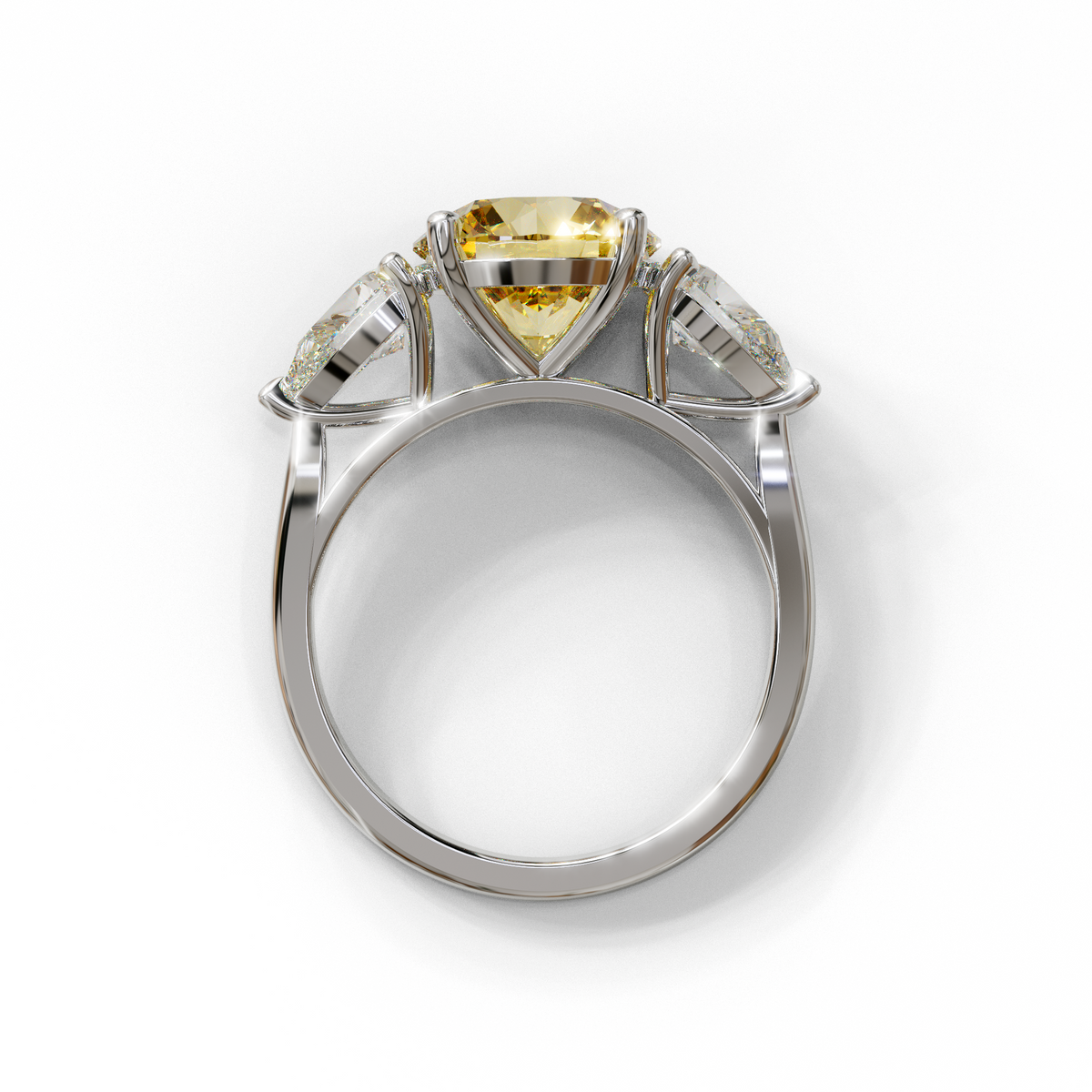 4 Carat Yellow Round & Pear Cut Three Stone Lab Diamond Ring - Luminous