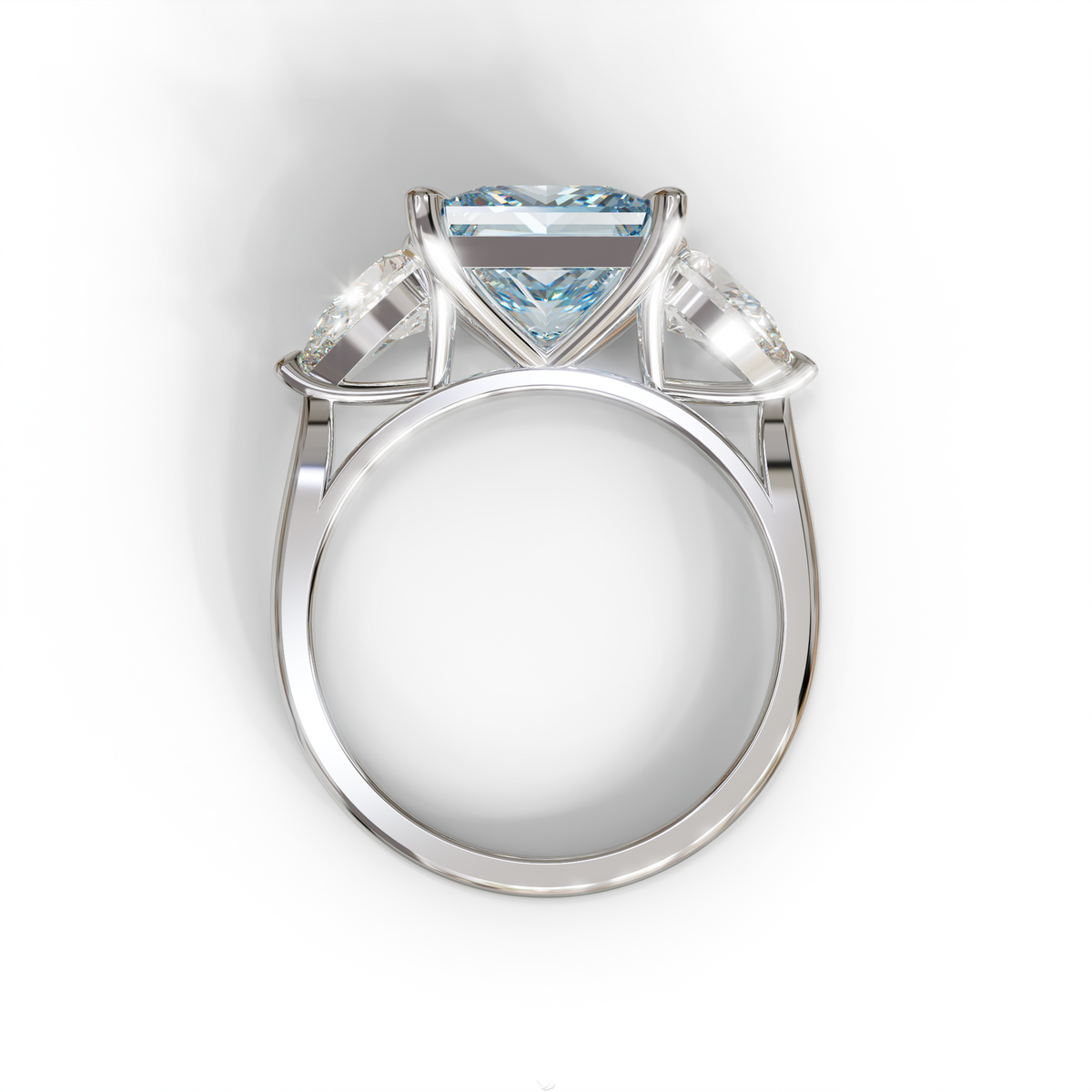 4 Carat Fancy Blue Princess Cut Three Stone Lab Grown Diamond Engagement Ring