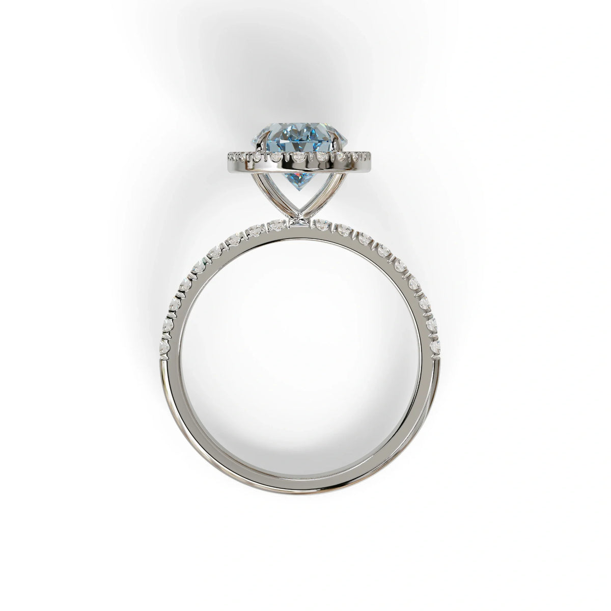 Blue Oval Cut Halo & Pave Lab Grown Diamond Engagement Ring - AnnaBella