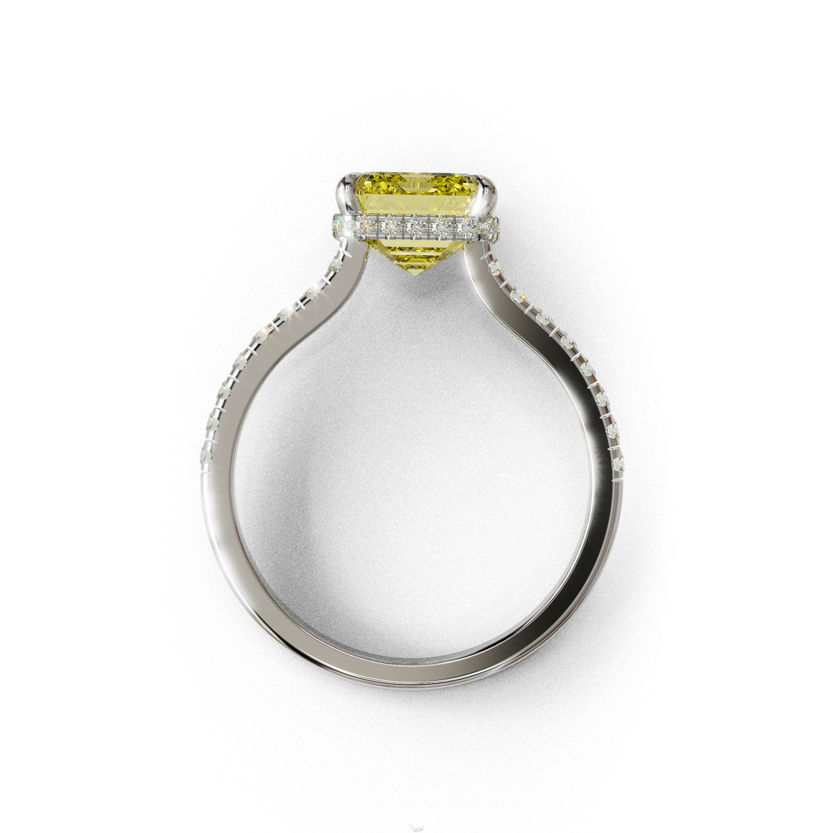 2.5 Ct Yellow Emerald Cut Lab Diamond In Hidden Halo & Pave Setting RIng - Siena