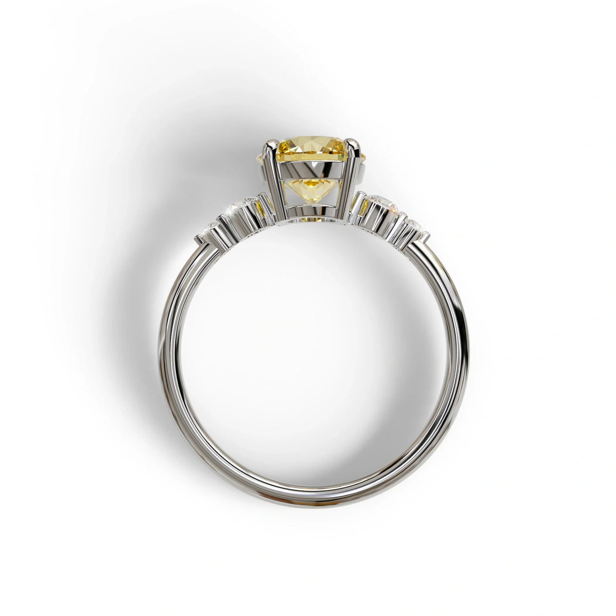 Yellow Round Three Stone Lab Grown Diamond Engagement Ring - Romance