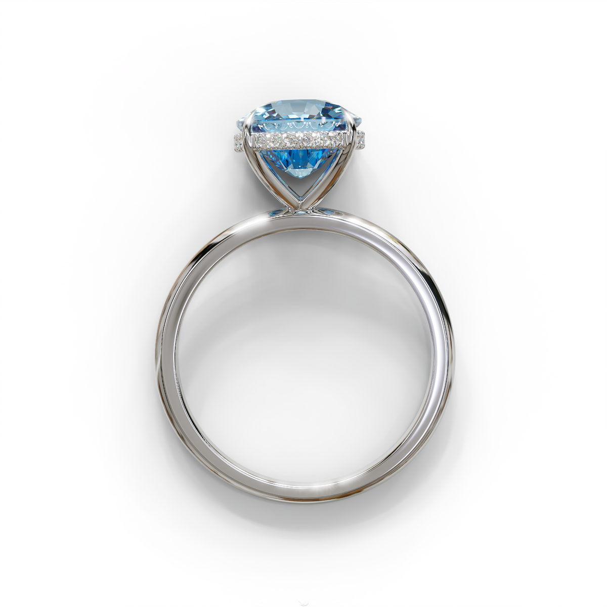 3 Carat Blue Cushion Lab Diamond Hidden Halo Ring