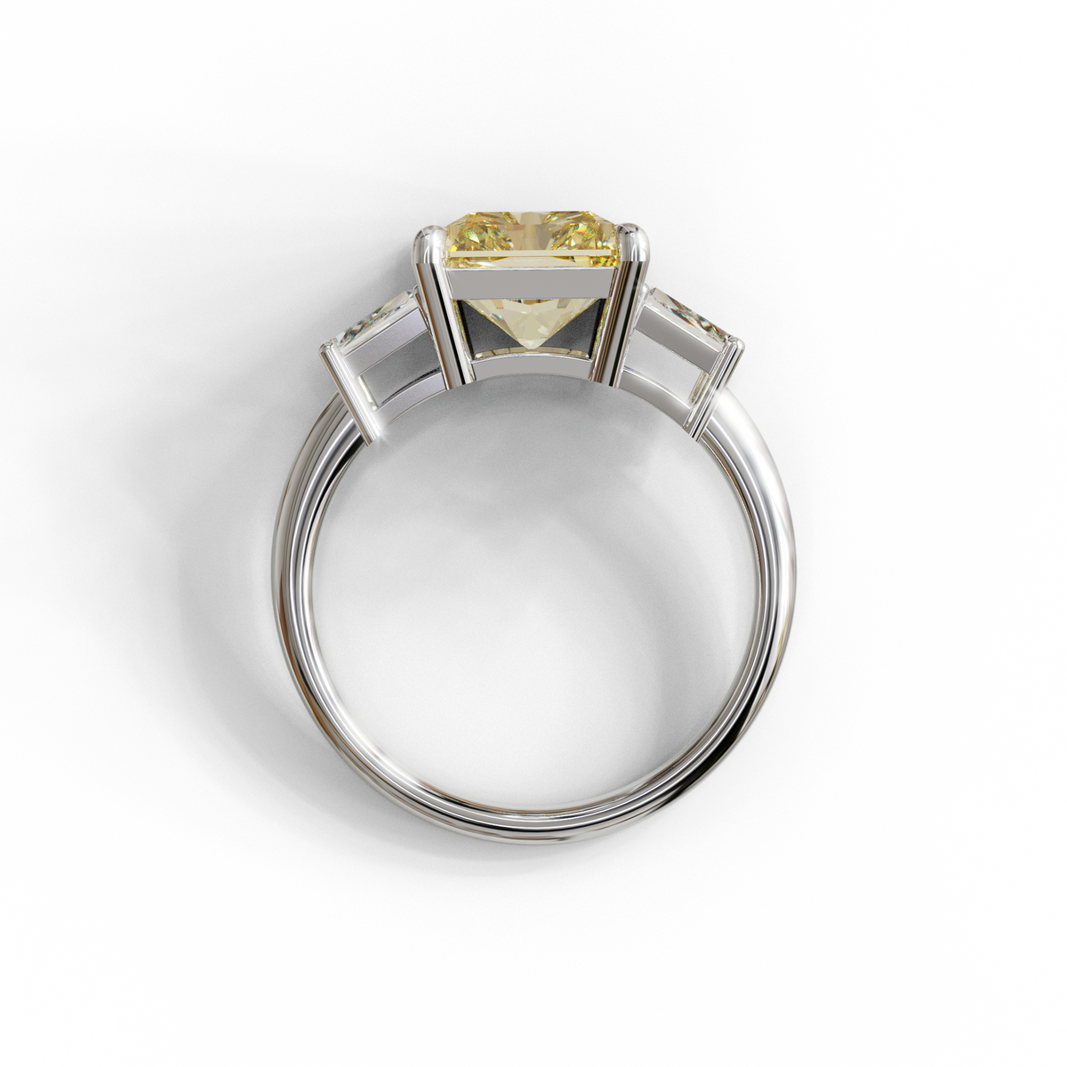 4 Carat Yellow Radiant & Trapezoid Three Stone Engagement Ring - Embrace