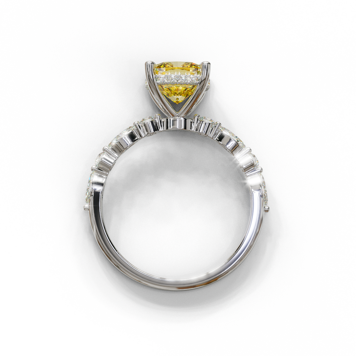 2 Carat Yellow Cushion Cut Hidden Halo & Pave Lab Diamond Ring - Daisy