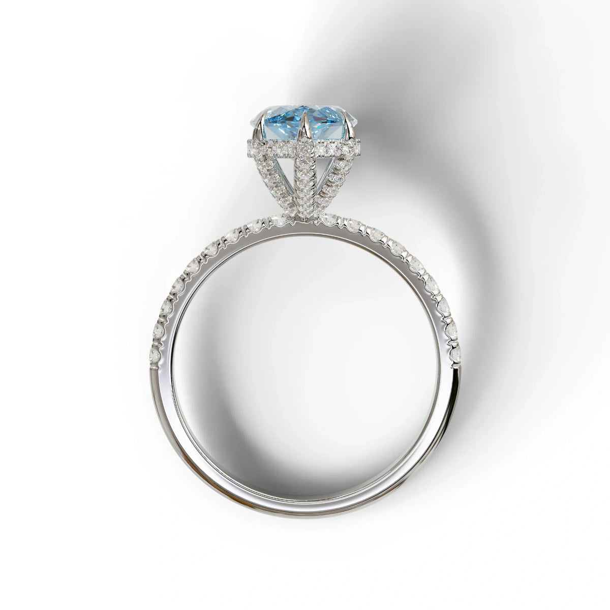 3 Carat Blue Marquise Cut Lab Diamond In Hidden Halo & Pave Setting Ring