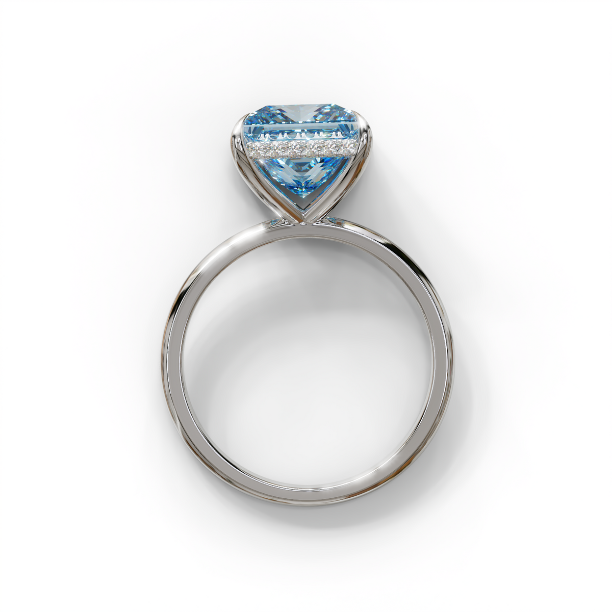 3 Carat Princess Cut Blue Lab Diamond Hidden Halo Engagement Ring