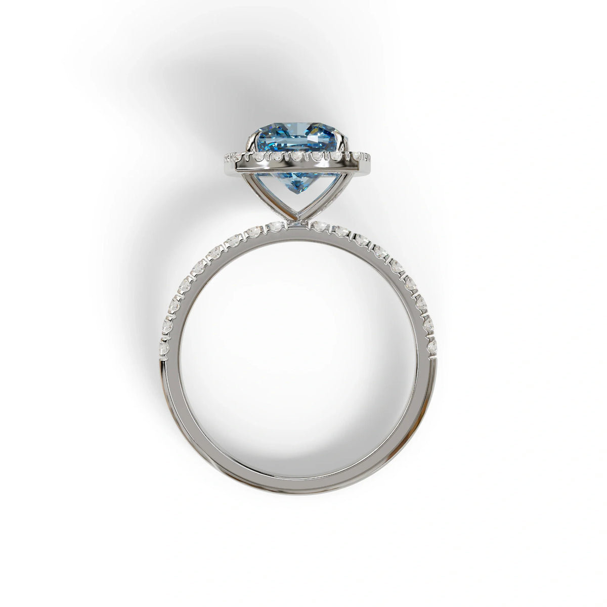 Blue Cushion Cut Halo & Pave Lab Grown Diamond Engagement Ring - Rosa