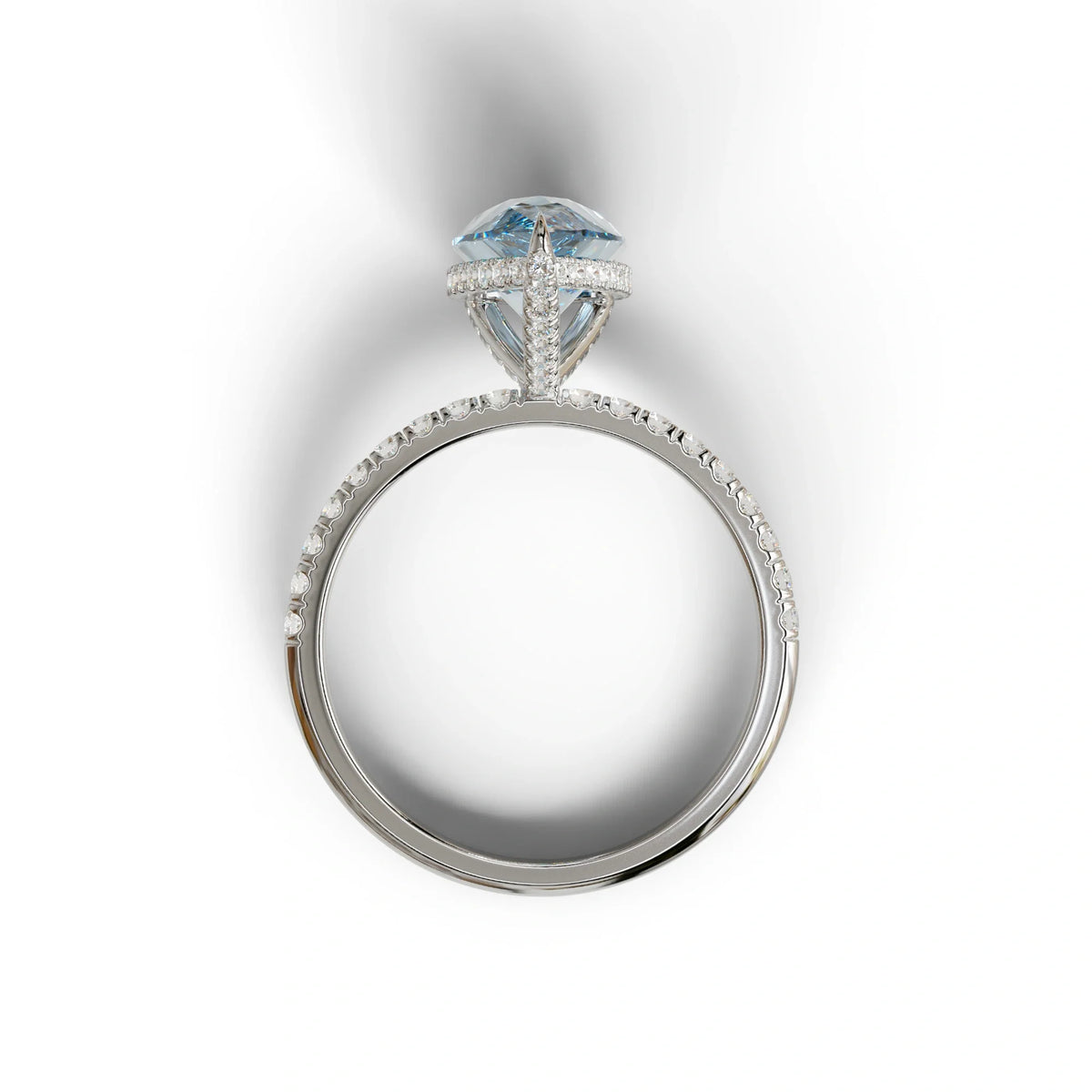 2 Carat Blue Pear Cut Hidden Halo & Pave Lab Diamond Ring