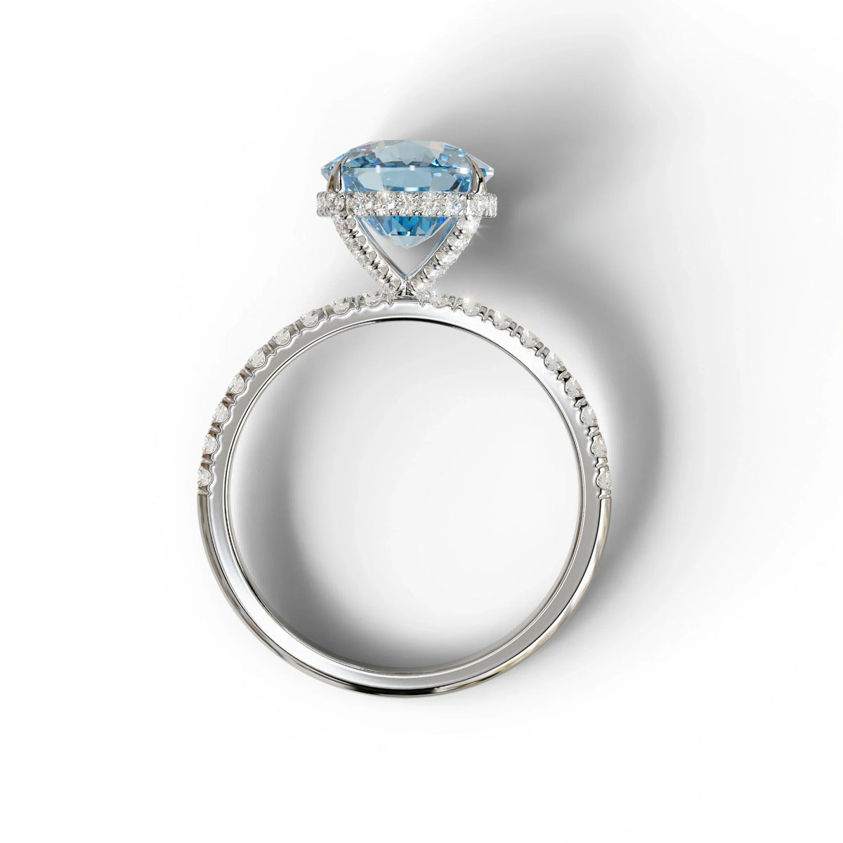 2.5 Carat Blue Cushion Cut Hidden Halo & Pave Lab Grown Diamond Ring