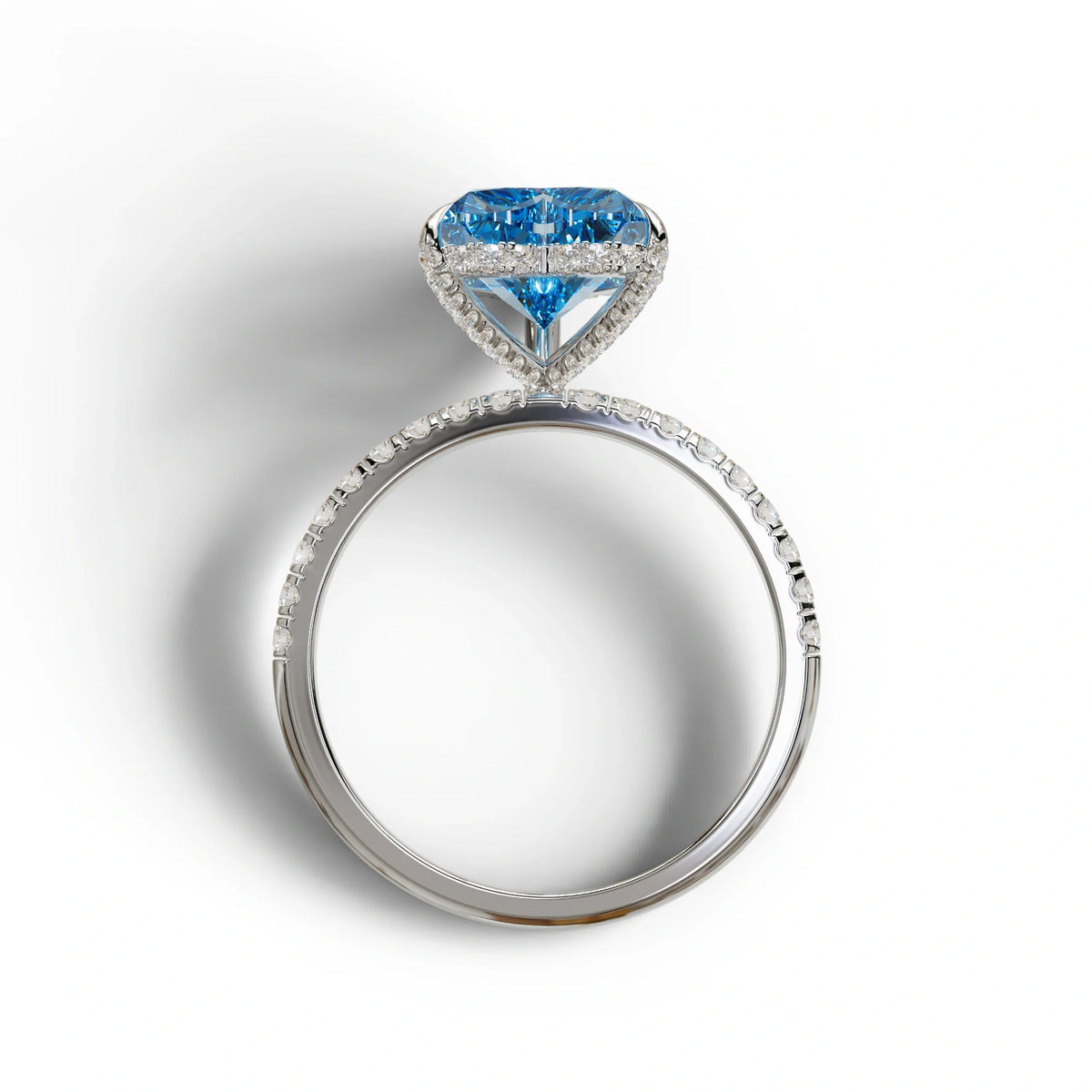 Blue 3 Carat Heart Cut Hidden Halo & Pavé Setting Engagement Ring