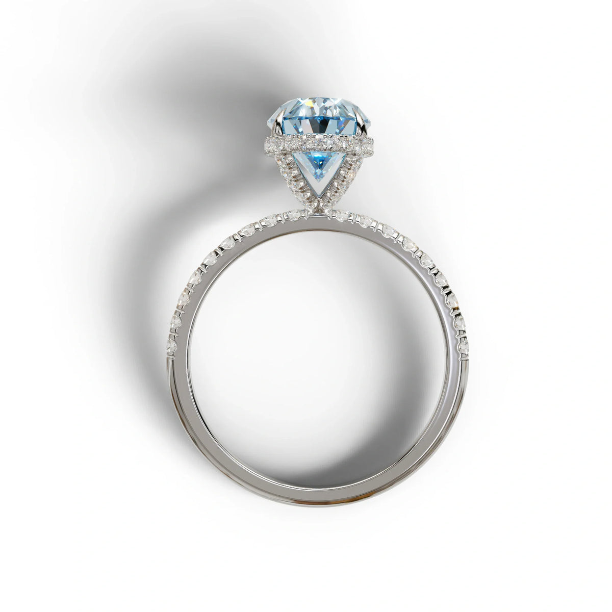 3 Carat Blue Oval Cut Hidden Halo & Pave Setting Lab Grown Diamond Ring