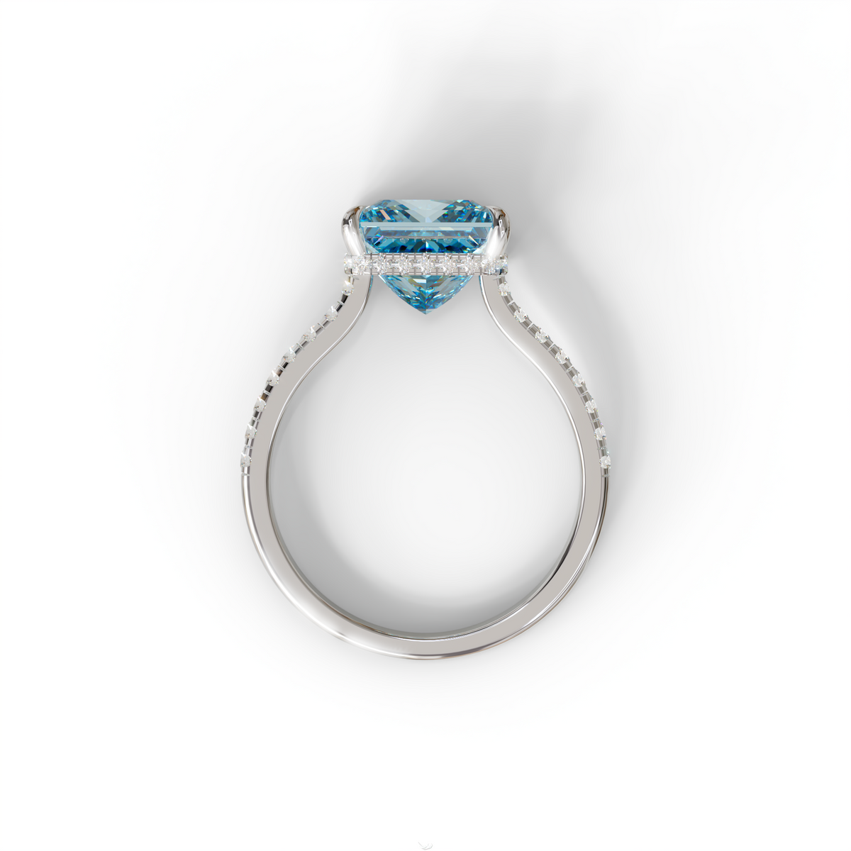 3 Carat Fancy Blue Princess Cut Hidden Halo Lab Grown Diamond Engagement Ring