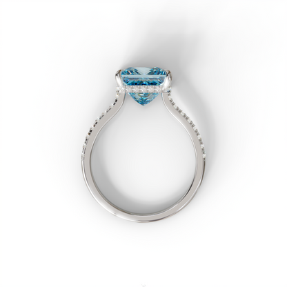 3 Carat Blue Square‑Cut Center Stone Engagement Ring – Hidden Halo & Pavé Design