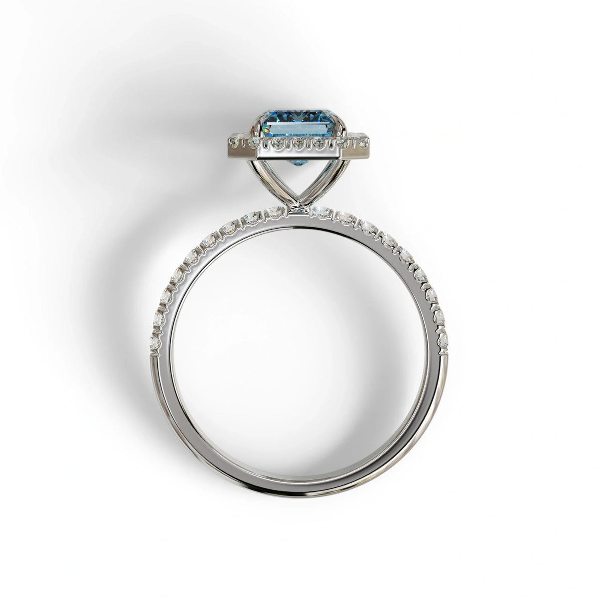 Blue Emerald Cut Halo & Pave Lab Grown Diamond Engagement Ring - Viola