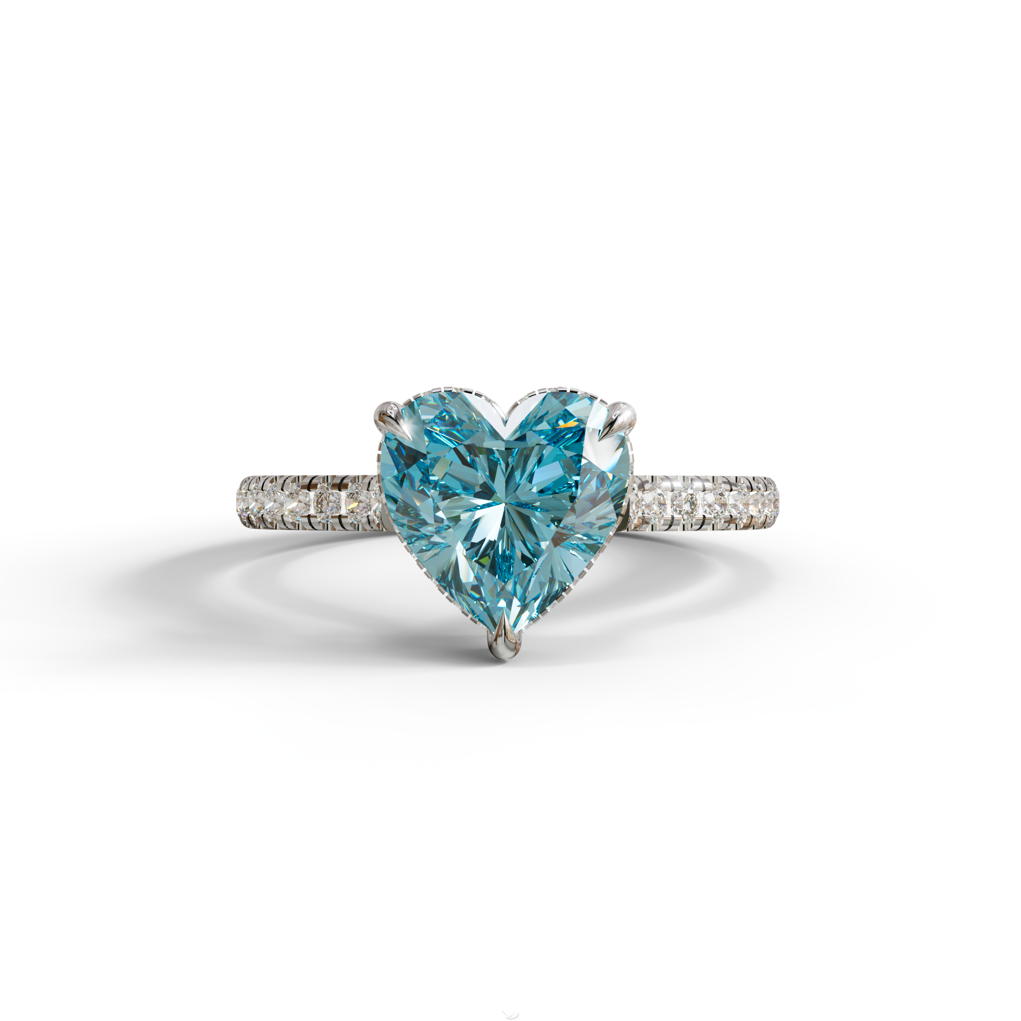 Heart Shaped Blue Diamond Engagement Ring – Lab Grown Pavé Solitaire in 14K Gold - 10K Solid Gold / White Gold