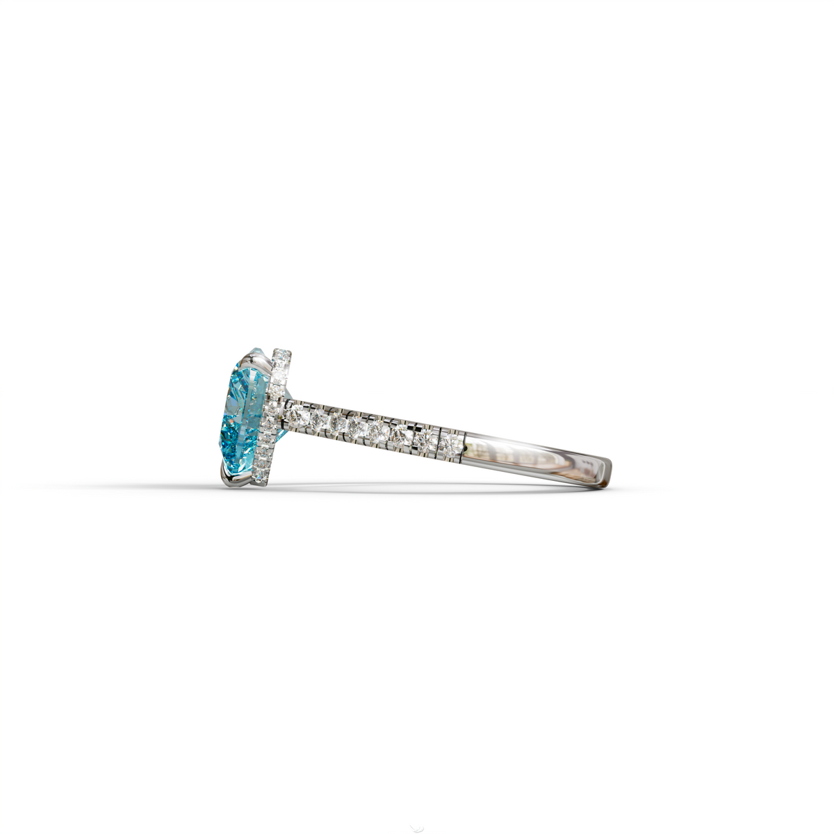Heart Shaped Blue Diamond Engagement Ring – Lab Grown Pavé Solitaire in 14K Gold