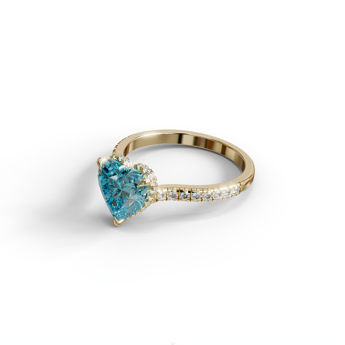 Heart Shaped Blue Diamond Engagement Ring – Lab Grown Pavé Solitaire in 14K Gold