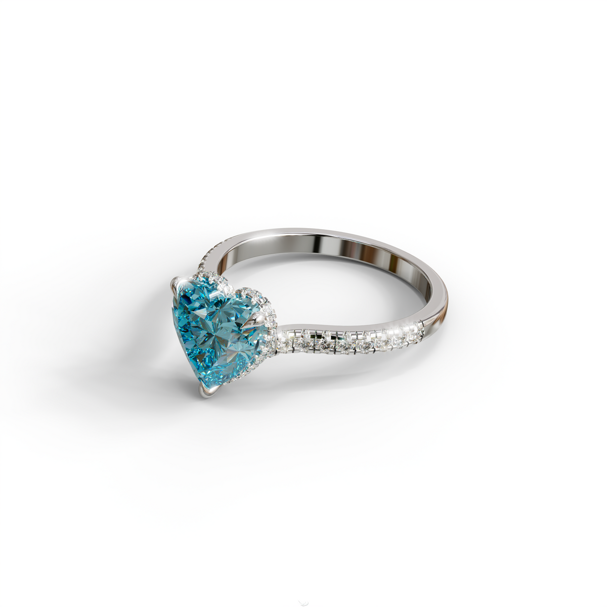 Heart Shaped Blue Diamond Engagement Ring – Lab Grown Pavé Solitaire in 14K Gold