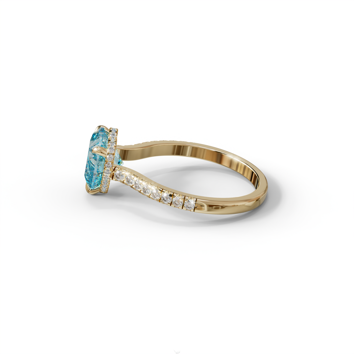 Heart Shaped Blue Diamond Engagement Ring – Lab Grown Pavé Solitaire in 14K Gold