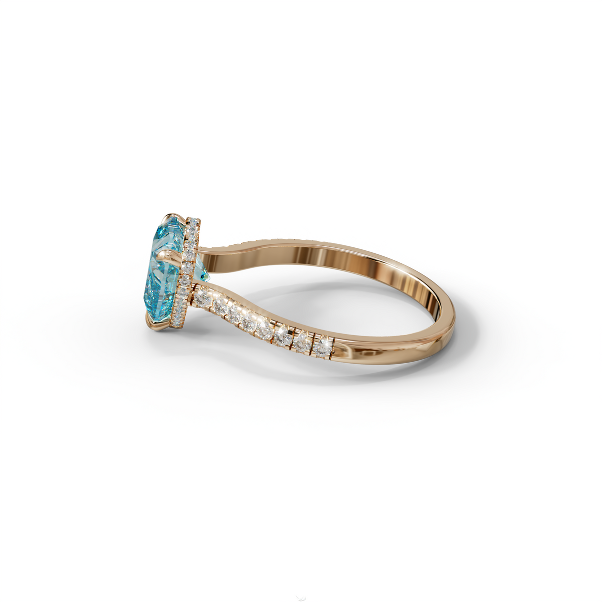 Heart Shaped Blue Diamond Engagement Ring – Lab Grown Pavé Solitaire in 14K Gold