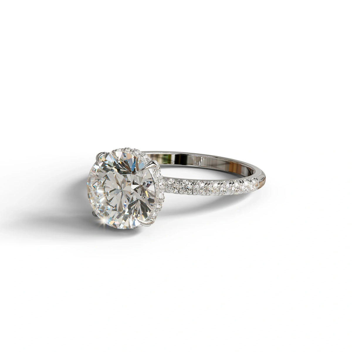 3.5 Carat E-VVS Round Cut Lab Diamond Ring - Halo & Pave Setting Wedding Ring