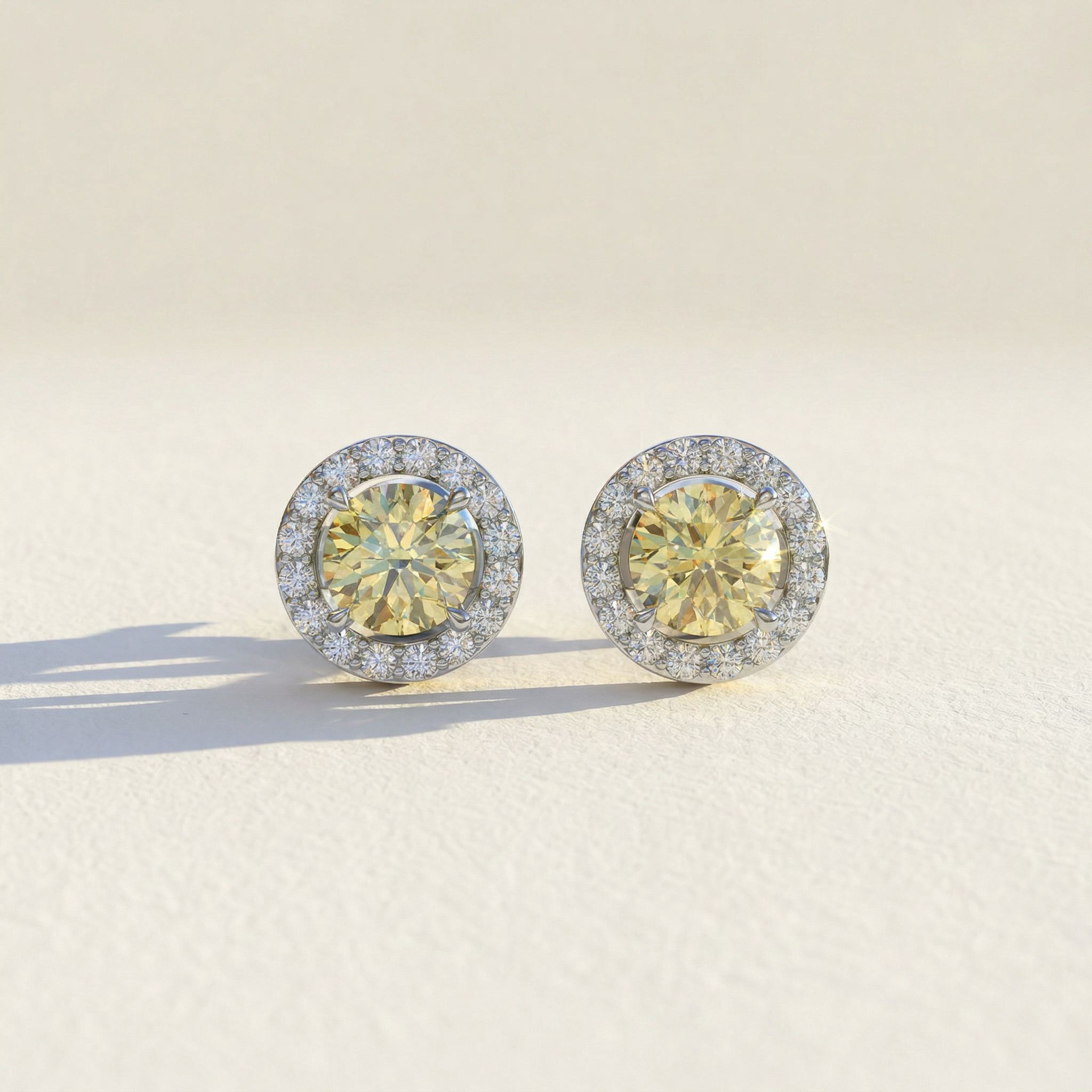 Ciera - Stunning Yellow Color Round Diamond Stud Earrings | Halo Setting | Certified