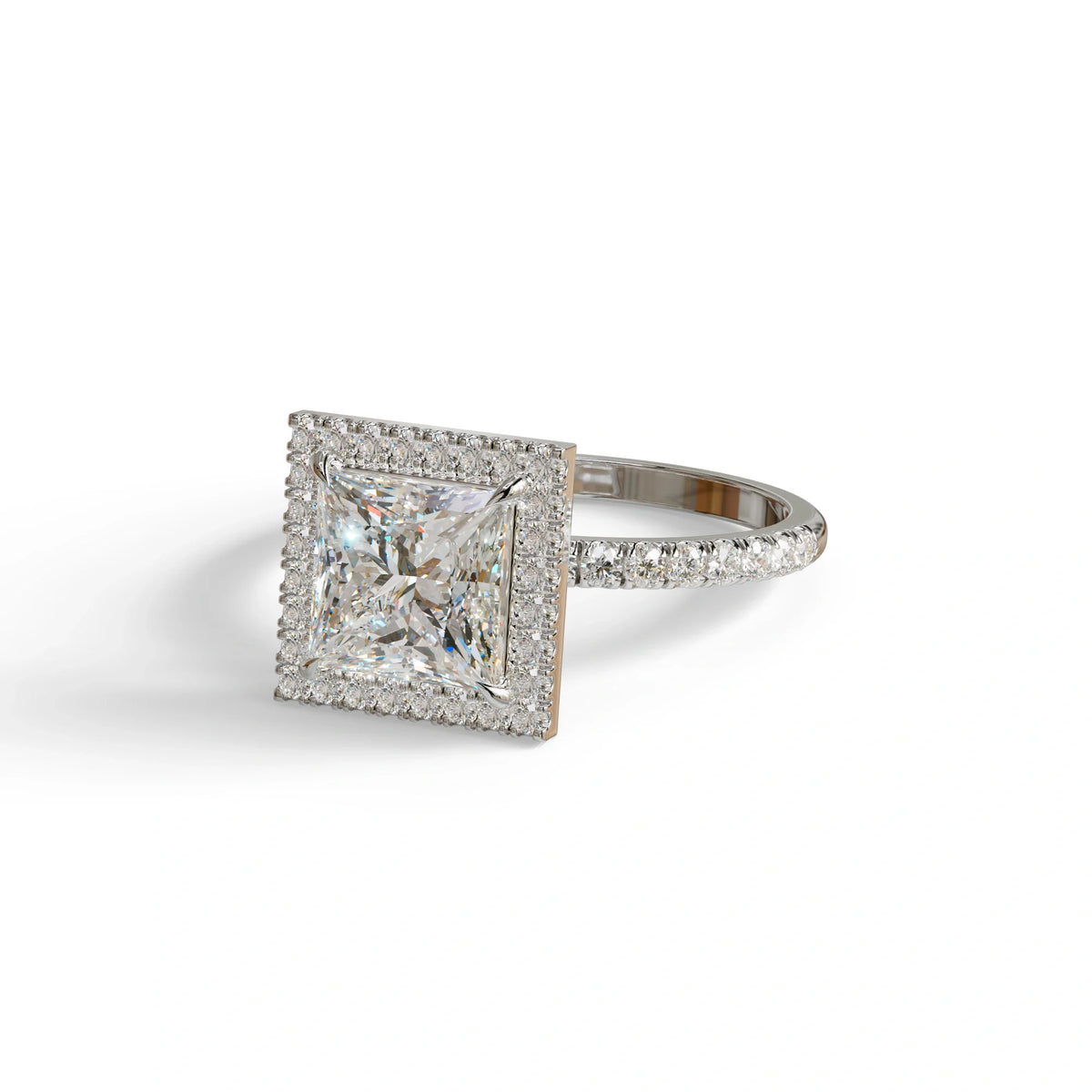 2 Carat E VVS Princess Cut Halo & Pave Lab Diamond Ring - Diamond Prime