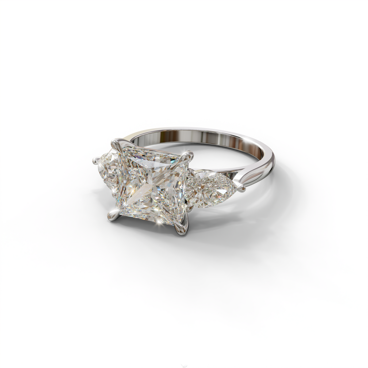 3 Carat E/VVS Princess Cut Lab Diamond In 3 Stones Claw Prongs Setting Ring