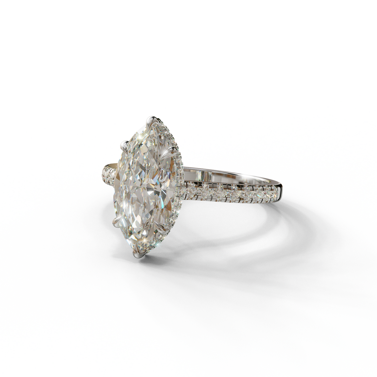 3 Carat E-VVS Marquise Cut Hidden Halo & Pave Set Lab Diamond Ring - Eblouissant