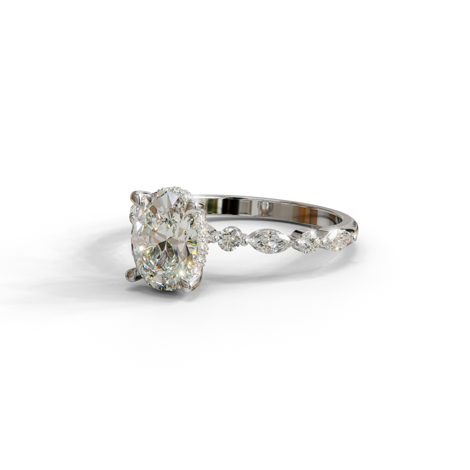 2 Carat E-VVS Oval Cut Hidden Halo & Pave Lab Diamond Ring - Laina
