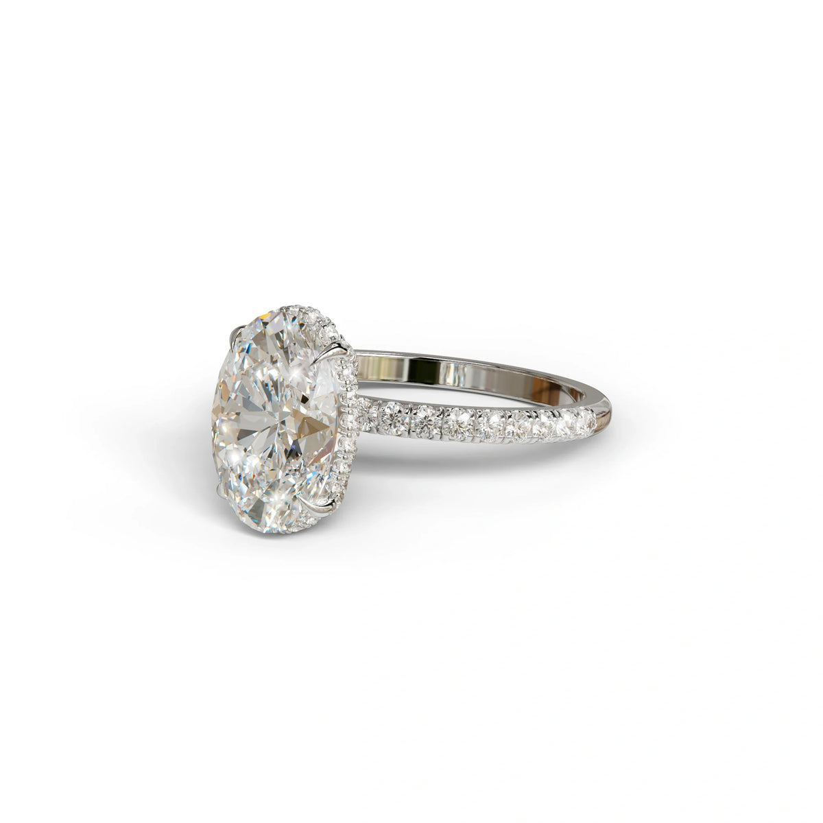 3 Carat E-VVS Oval Cut Hidden Halo & Pave Setting Lab Grown Diamond Ring
