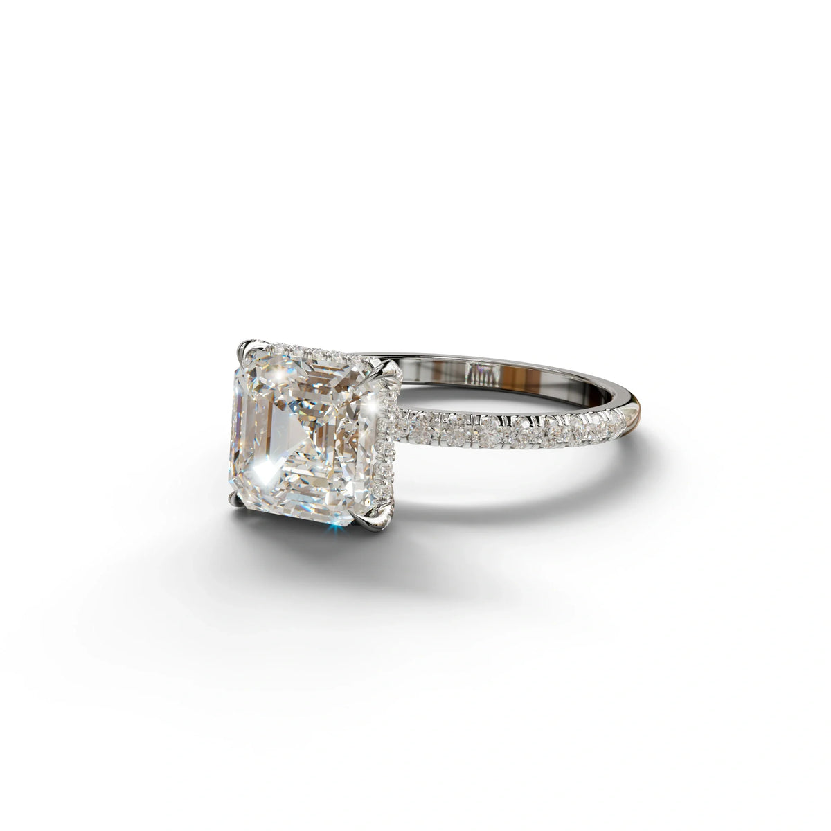 3 Carat E-VVS Asscher Cut Hidden Halo & Pave Lab Grown Diamond Ring