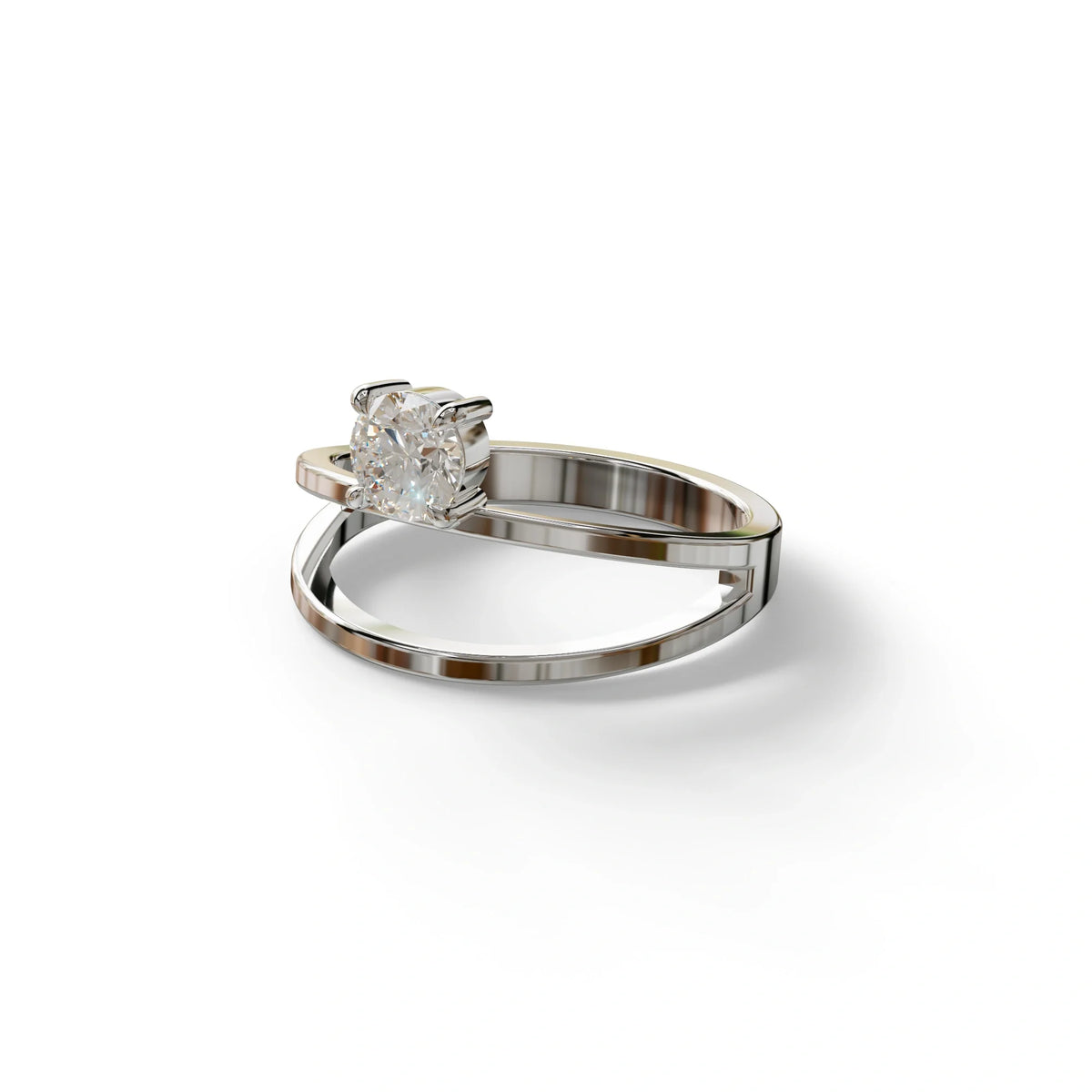 E VVS Round Brilliant Solitaire Engagement Ring with a split‑shank Band - Auric Grace