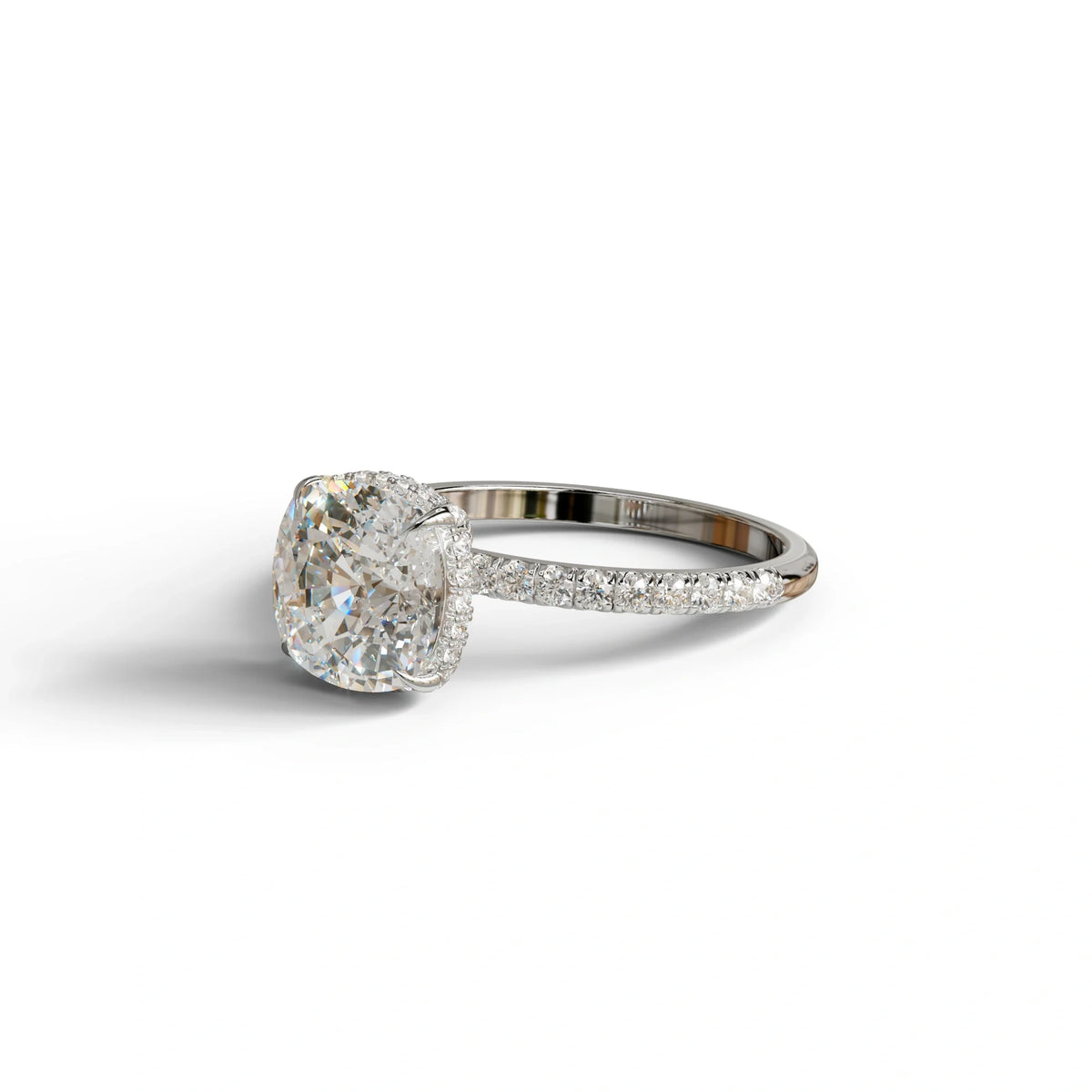 2.5 Carat E-VVS Cushion Cut Hidden Halo & Pave Lab Grown Diamond Ring
