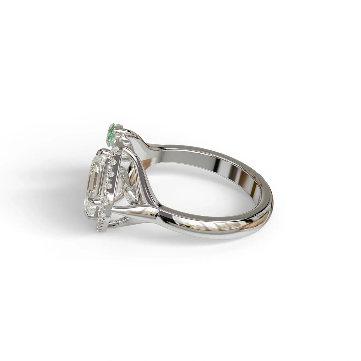 2 Carat Asscher Cut Diamond Cocktail Engagement Ring with Green Marquise - Nature Inspired