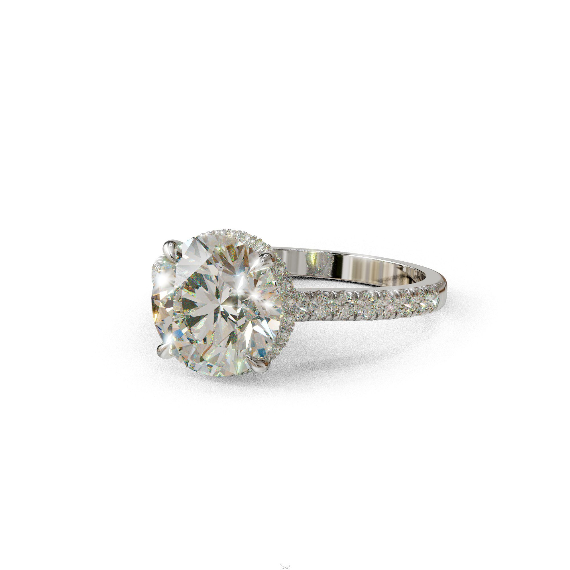 3 Carat E/VVS Round Cut Hidden Halo & Pave Setting Lab Diamond Ring - Eblouissant