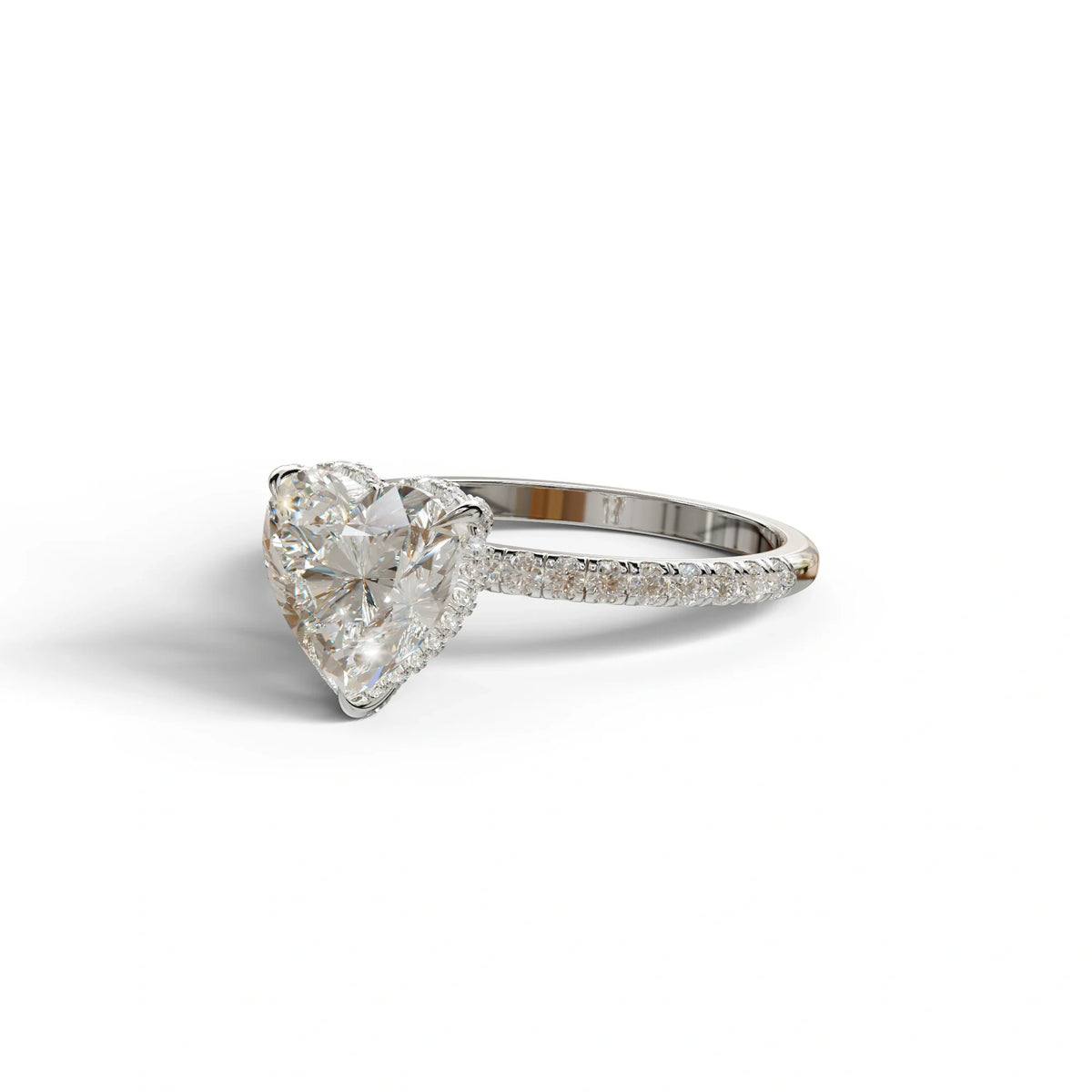 E/VVS 3 Carat Heart Cut Hidden Halo & Pavé Setting Engagement Ring