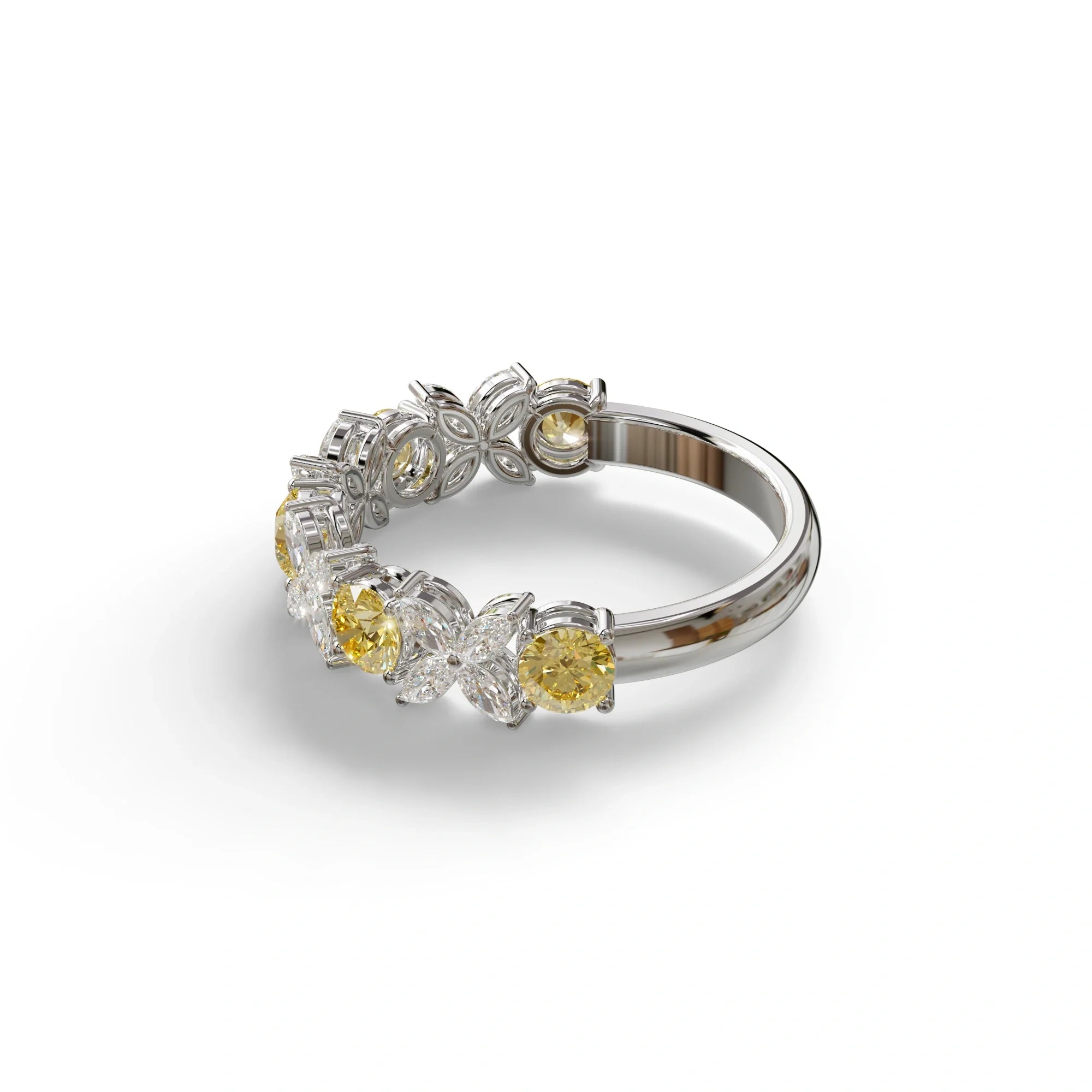 Yellow Gold Marquise & Round Brilliant Diamond Flower Cluster Ring - 18k Gold