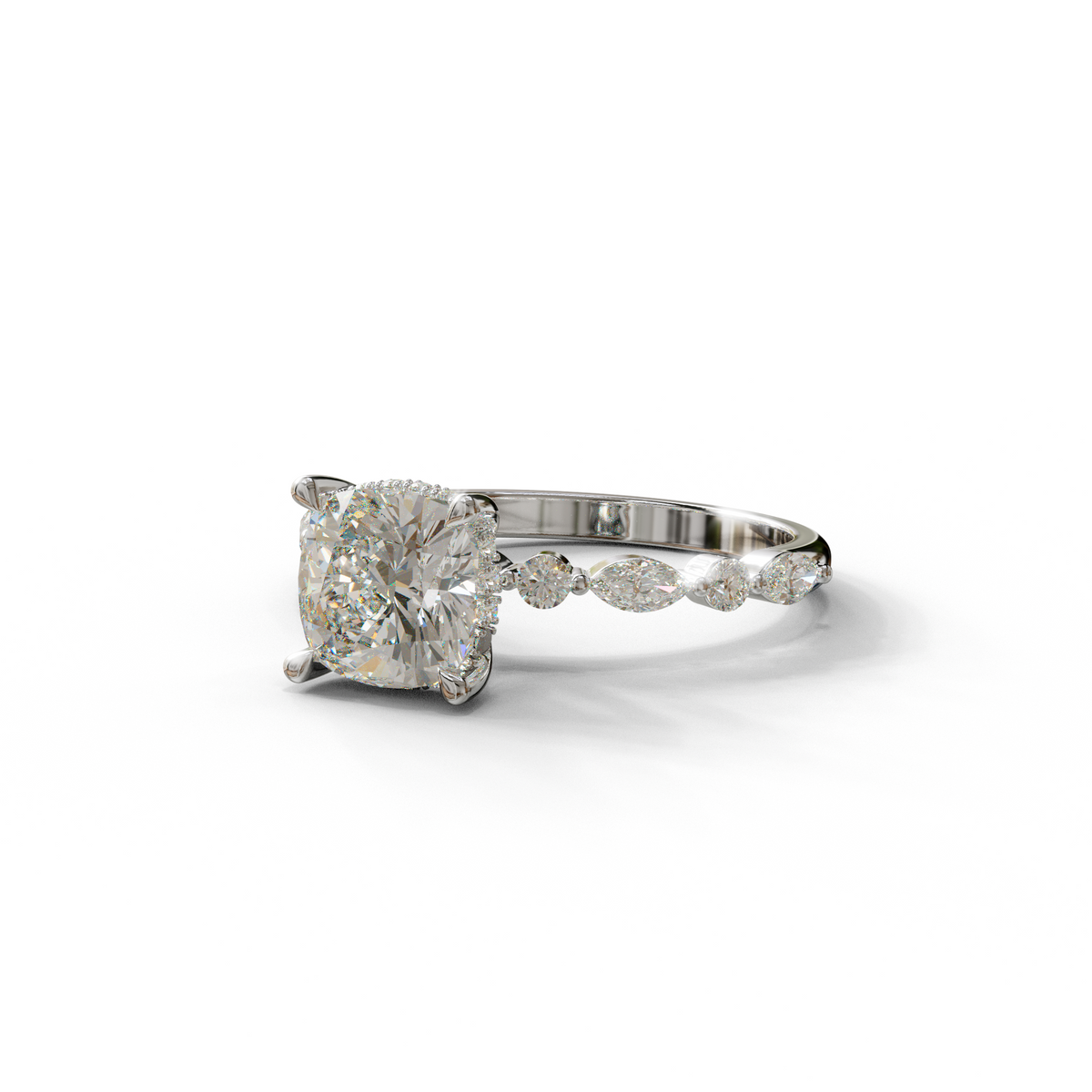 2 Carat E-VVS Cushion Cut Hidden Halo & Pave Lab Diamond Ring - Daisy