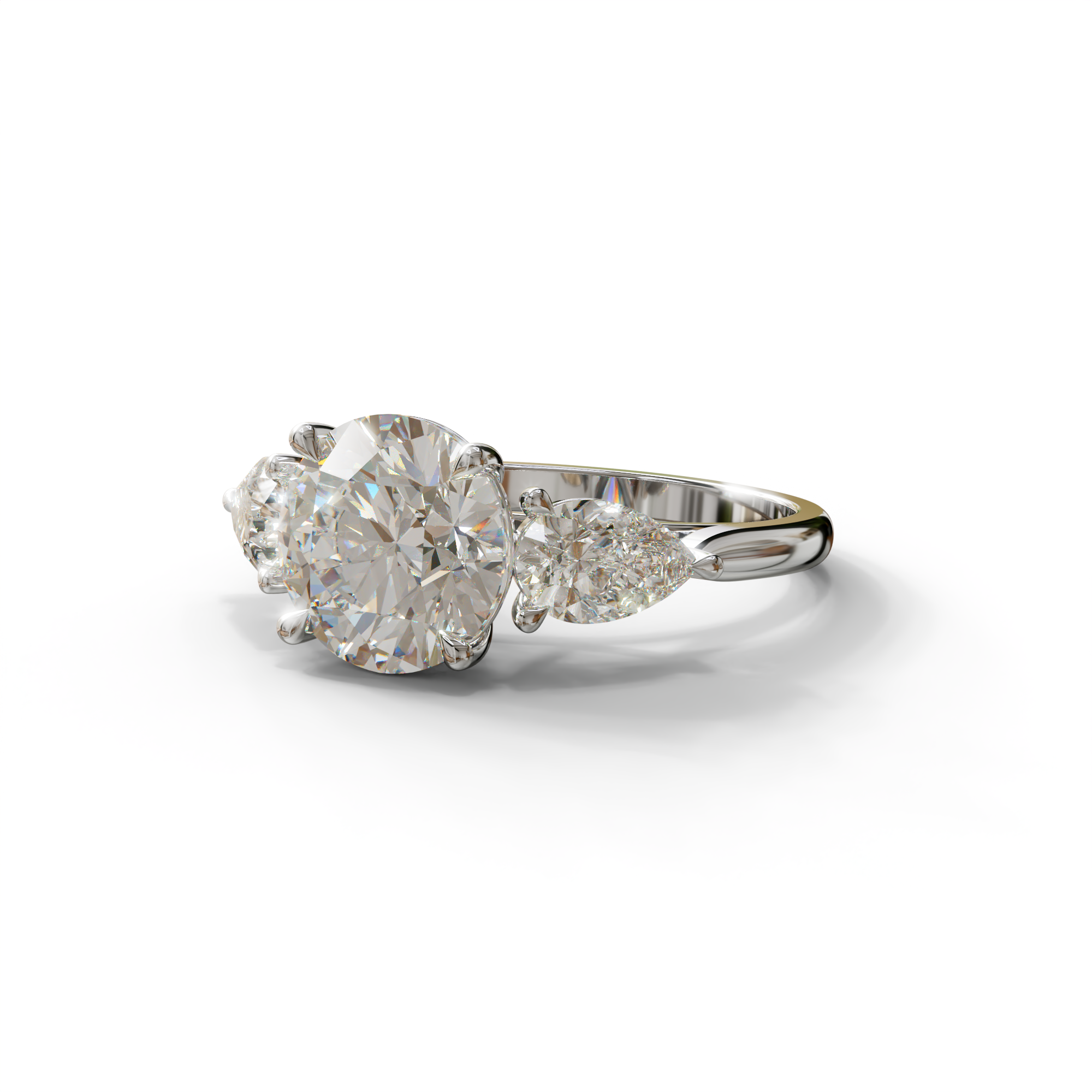 5 Carat E-VVS Round & Pear Cut Three Stone Lab Diamond Ring - Luminous