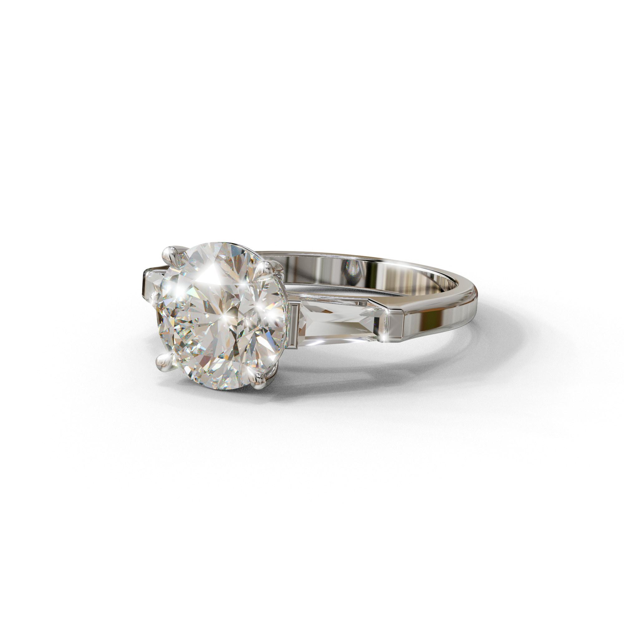E-VVS 3 Carat Round & Tapered Cut Multi Stone Lab Diamond Ring - Reflection