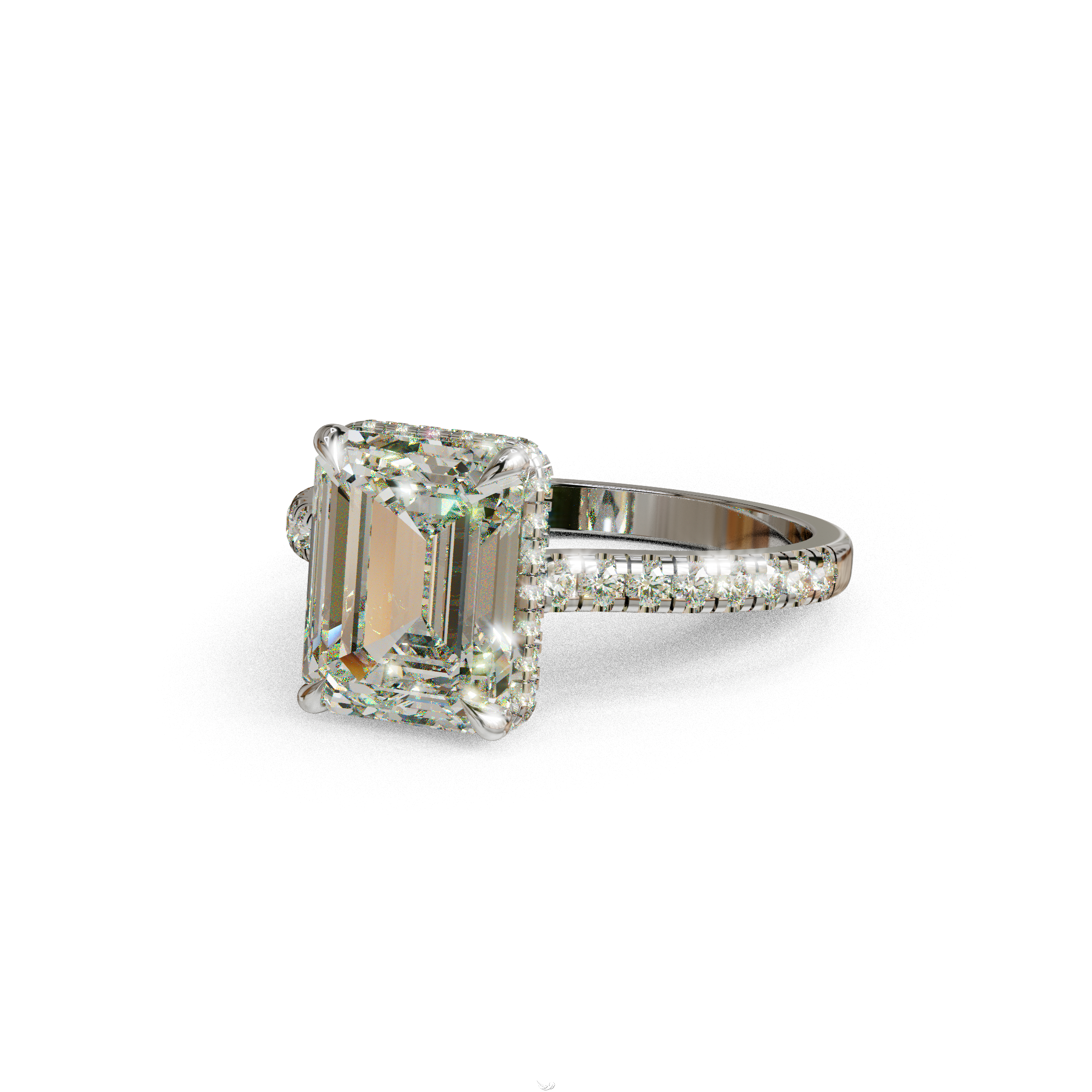 2.5 Ct E/VVS Emerald Cut Lab Diamond In Hidden Halo & Pave Setting Ring - Siena