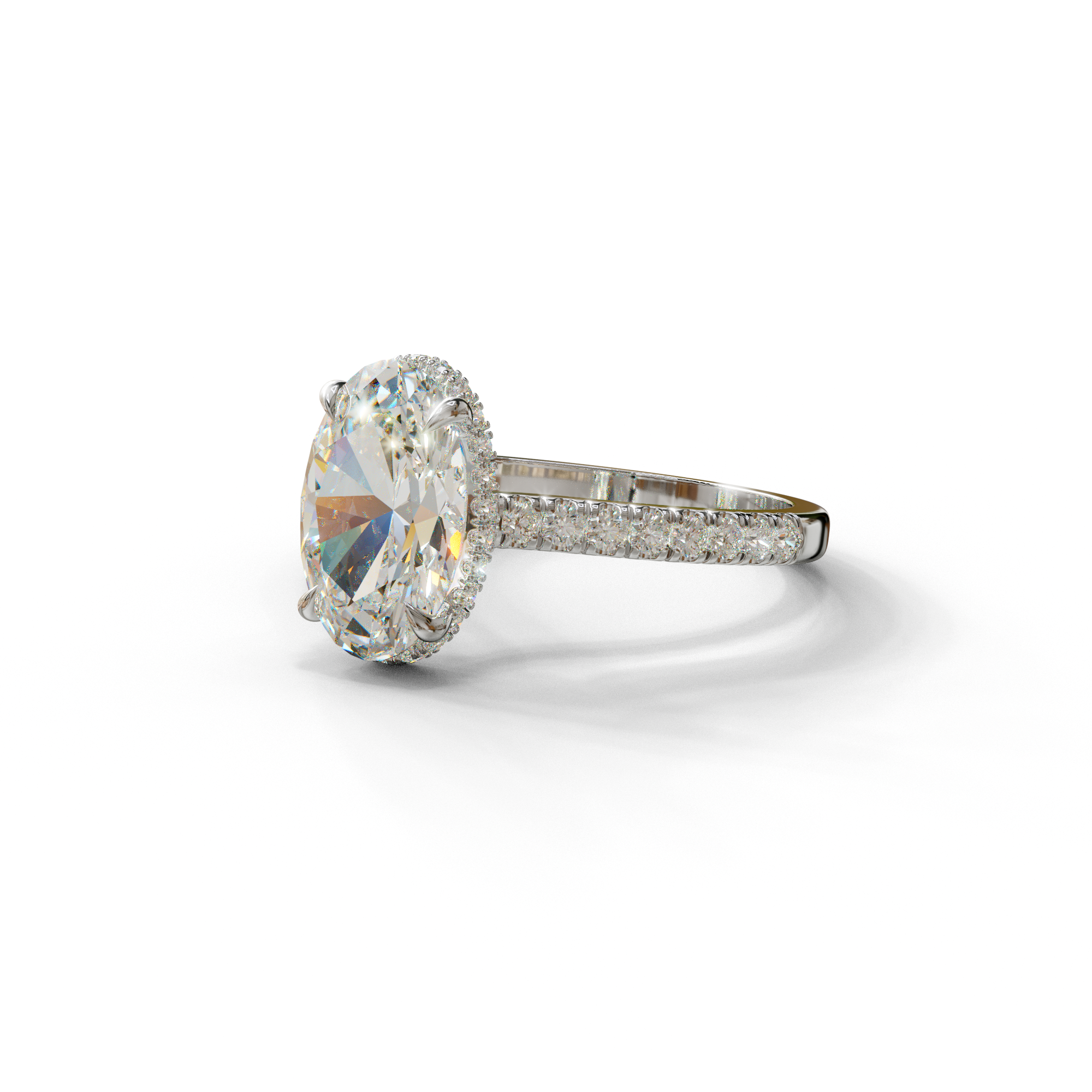 2.5 Carat E VVS Oval Hidden Halo & Pave Setting Lab Diamond Ring - Eblouissant