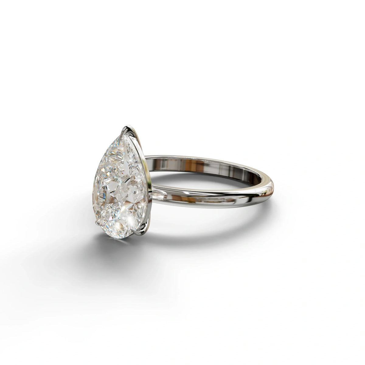 E VVS Pear Cut Solitaire Lab Grown Diamond Engagement Ring - Maniola