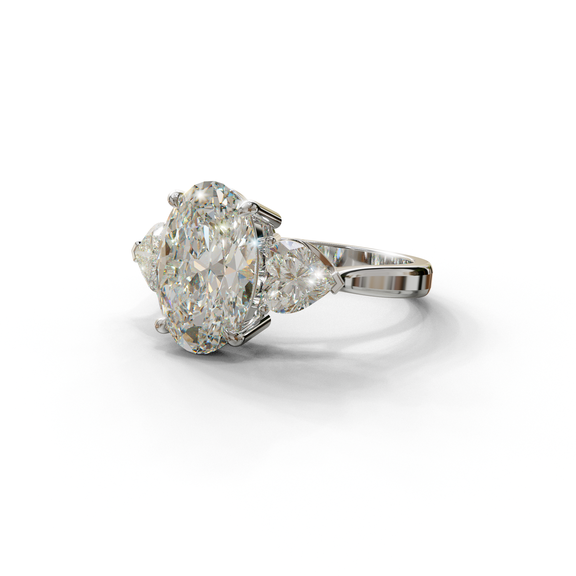 4 Ct E VVS Oval & Heart Shape 3 Stone Engagement Diamond Ring - Lucid