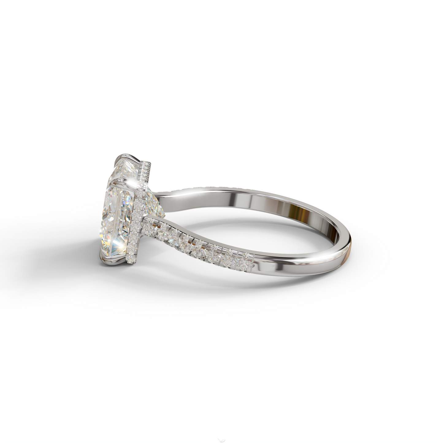 3 Carat E-VVS Square‑Cut Center Stone Engagement Ring – Hidden Halo & Pavé Design