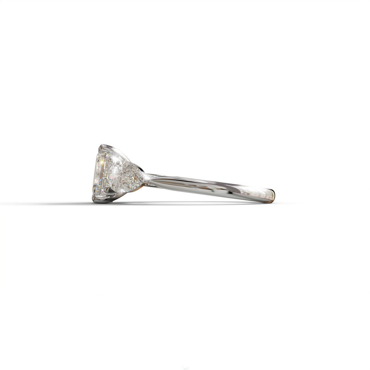 3 Carat E-VVS Asscher Cut Lab Diamond In 3 Stones Claw Prongs Setting Ring