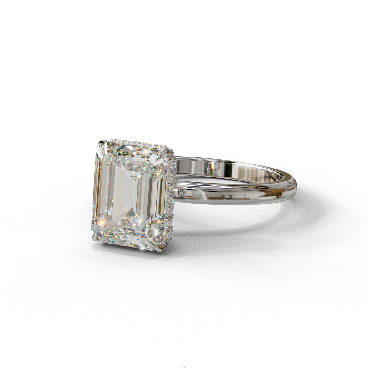 3 Carat E/VVS Emerald Cut Hidden Halo & Claw Setting Lab Grown Diamond Ring